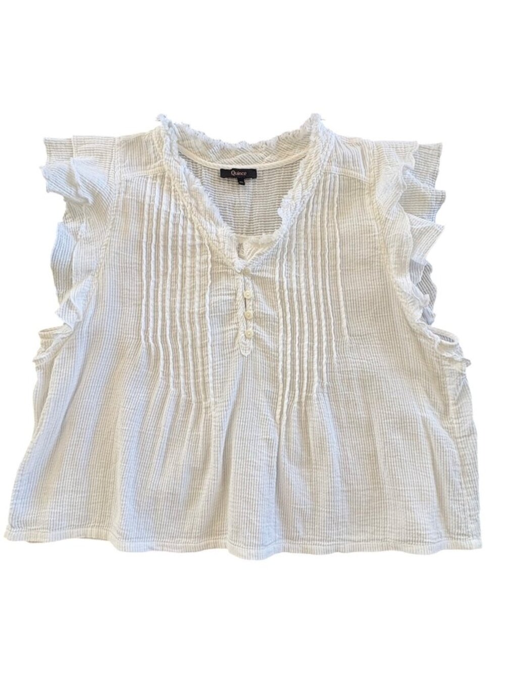 Quince Organic Textured Cotton Ruffle Short Sleeve Blouse Size XL